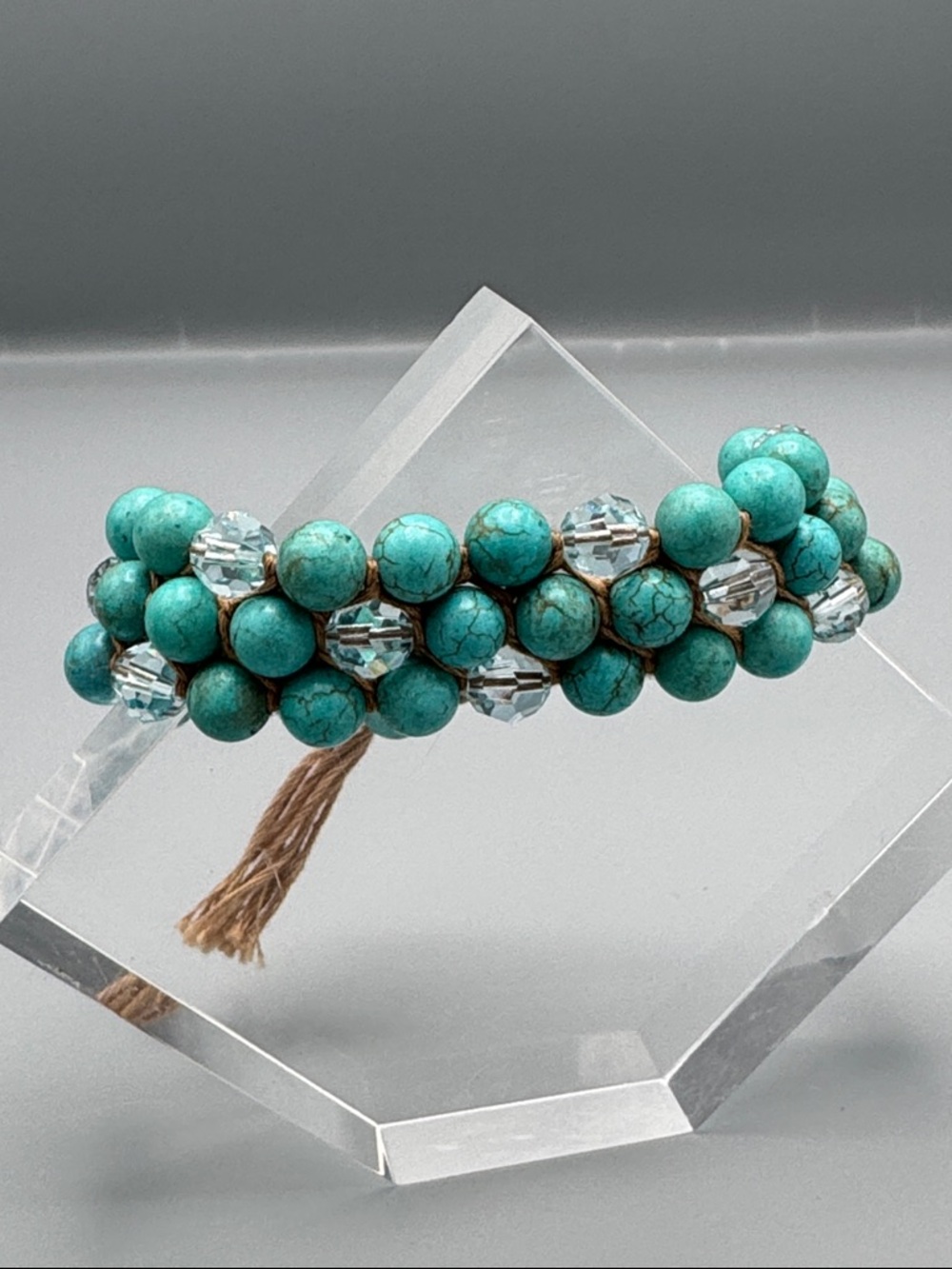 Chan Luu Turquoise Beaded Bracelet with Clear Crystal Accents